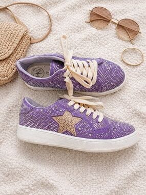 MKS Purple Rhinestone Star Sneakers with Gold Star